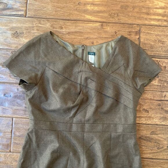 J. Crew Crepe Origami Sheath Dress Women’s 14 Brown Wool Blend Retro Office - Picture 3 of 11